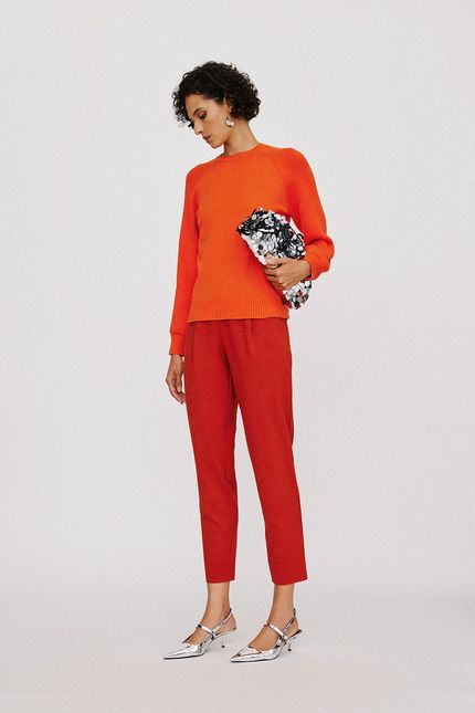 Blusa tricot manga  laranja cerâmica