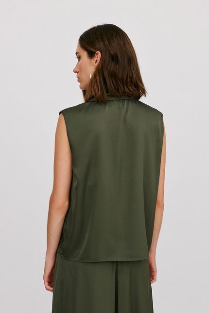 Blusa cetim gola lenço verde oliva