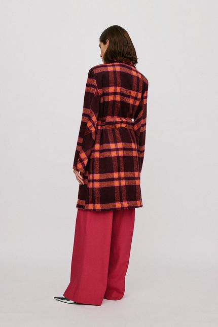 Casaco trench coat xadrez vinho urucum