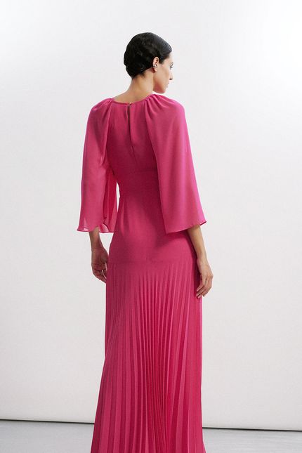 Vestido festa maxi plissado rosa caroa