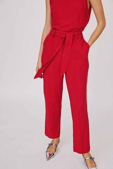 Calça linho alfaiataria vinho urucum