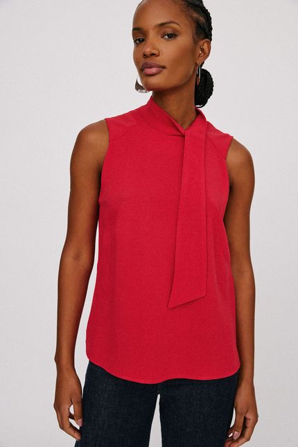 Blusa linho nó gola vinho urucum