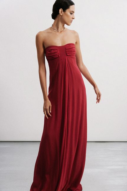 Vestido festa tqc detalhe vinho urucum