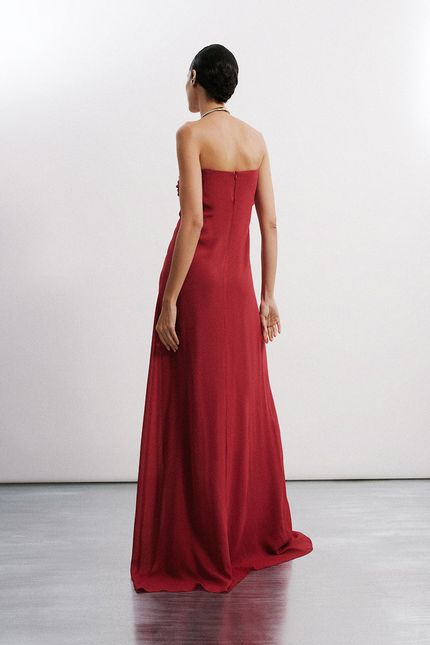 Vestido festa tqc detalhe vinho urucum