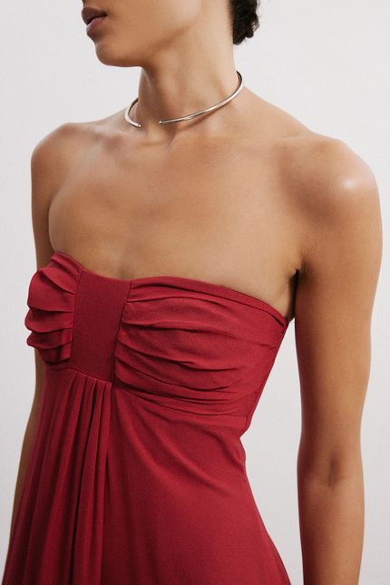 Vestido festa tqc detalhe vinho urucum