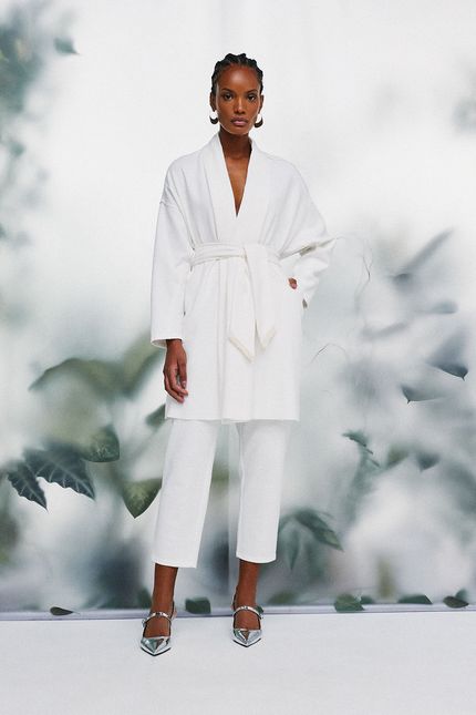 Casaco maxi textura off white