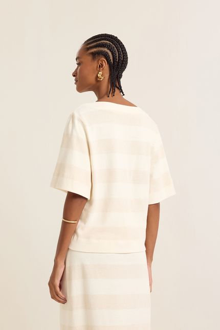 Blusa linen listrada bege natural