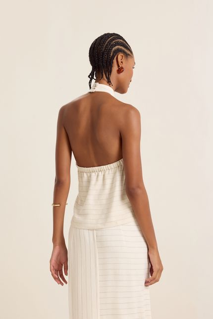 Top linho natural listra bege natural