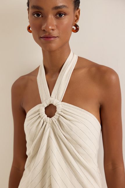 Top linho natural listra bege natural
