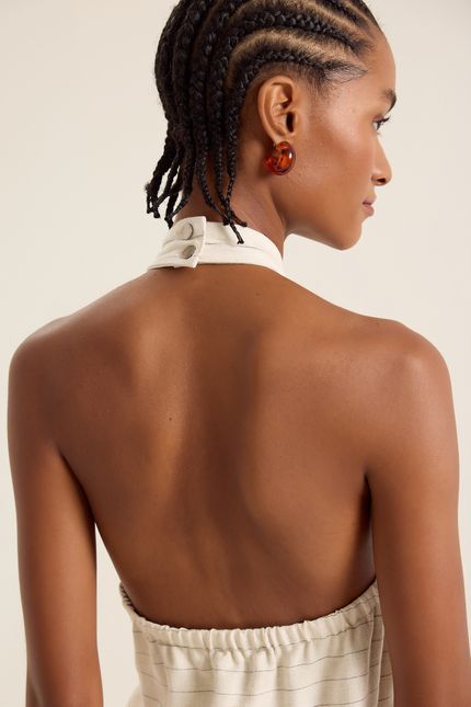 Top linho natural listra bege natural
