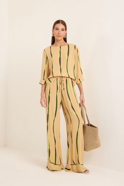 Blusa manga botões areias bege granola