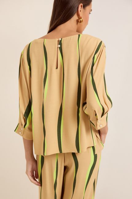 Blusa manga botões areias bege granola
