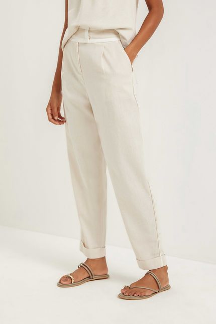 Calça linho vivo bicolor bege natural