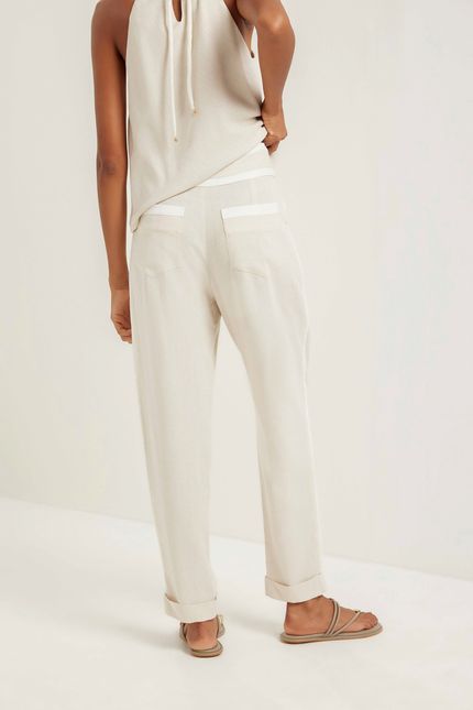 Calça linho vivo bicolor bege natural