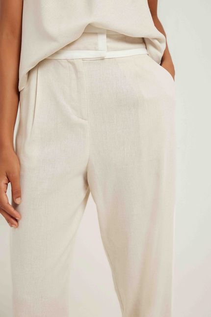 Calça linho vivo bicolor bege natural
