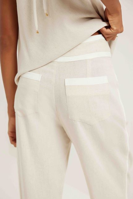 Calça linho vivo bicolor bege natural