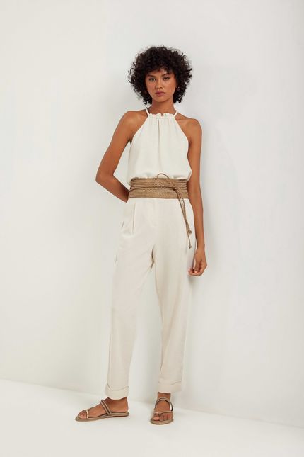 Blusa linho bicolor  bege natural