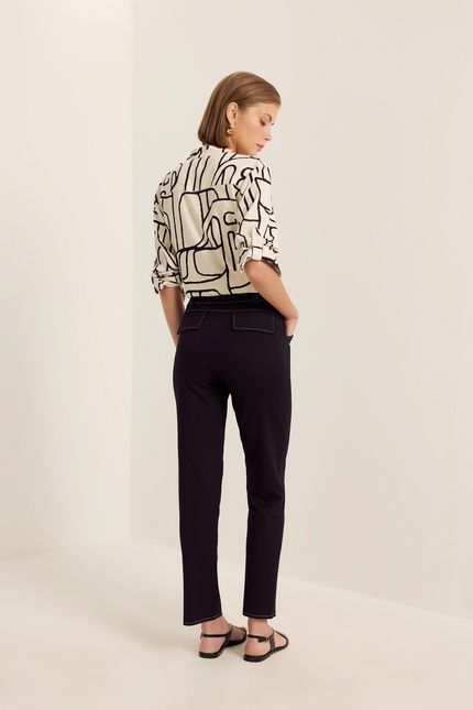 Calça malha pesponto contraste preto