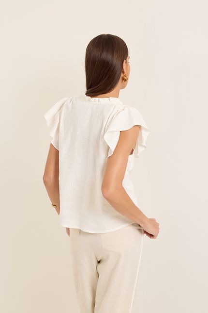 Blusa cambraia franzido ombro off white