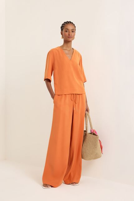 Blusa cupro acetinado laranja sunset
