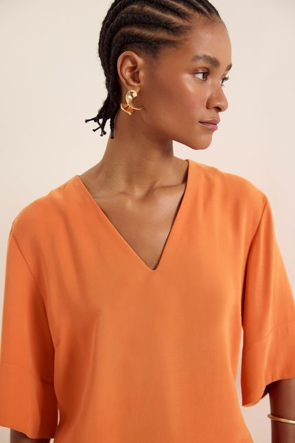 Blusa cupro acetinado laranja sunset
