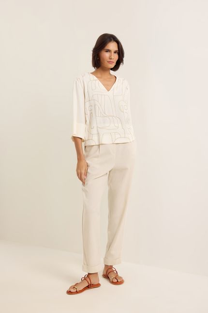 Blusa linho mg bordado barzinho off white
