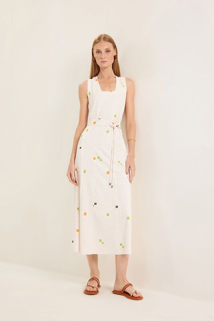 Vestido recortes passeio off white