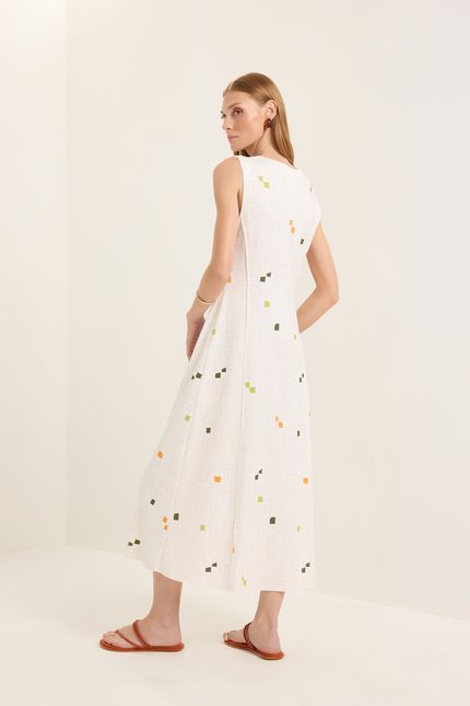 Vestido recortes passeio off white