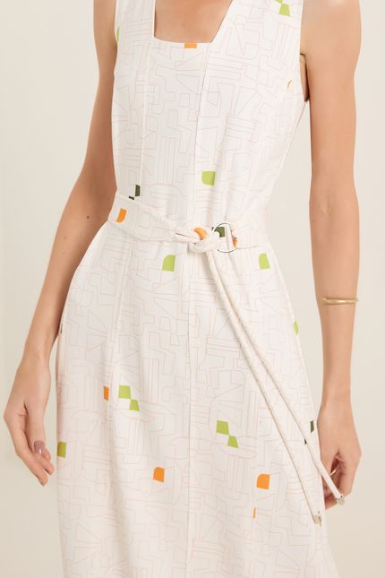 Vestido recortes passeio off white