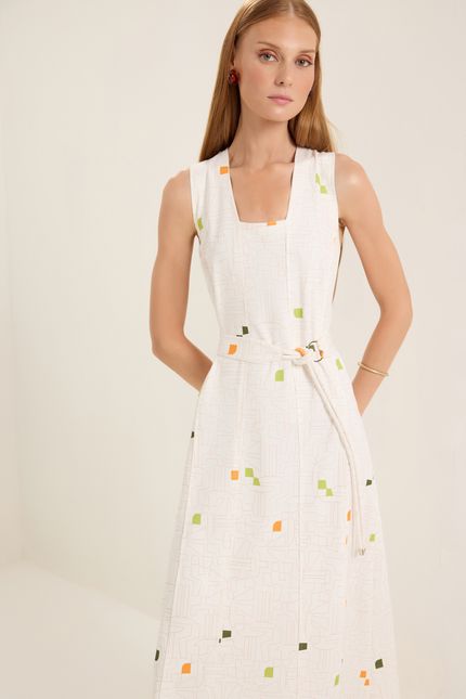 Vestido recortes passeio off white