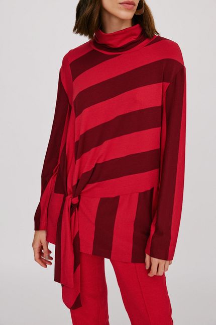 blusa crepe listrada amarração vinho urucum