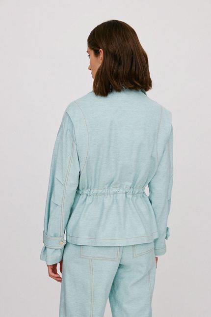 Casaco linho bolso amarração azul aquamarine