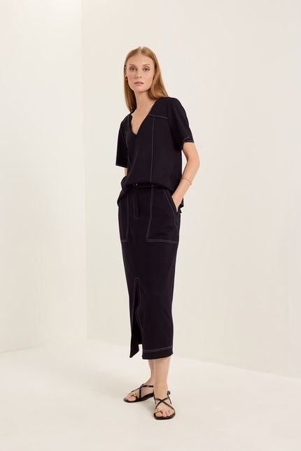 Blusa manga pesponto contraste preto