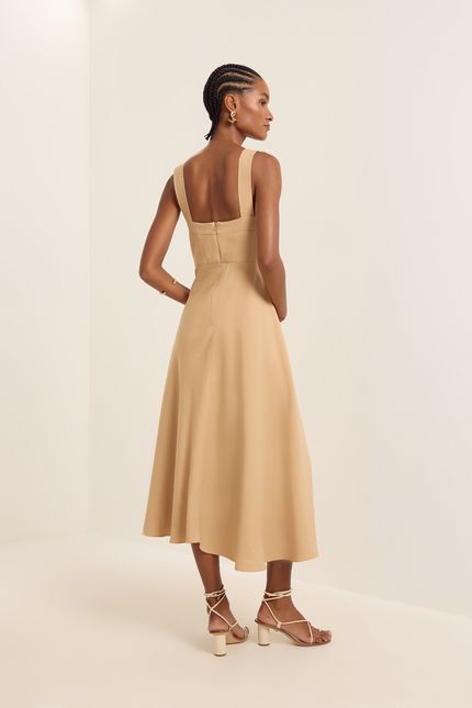 Vestido cupro cinto fivela bege queimado