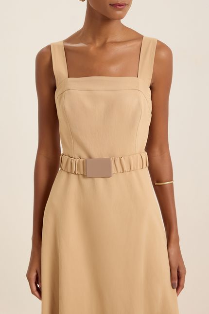 Vestido cupro cinto fivela bege queimado
