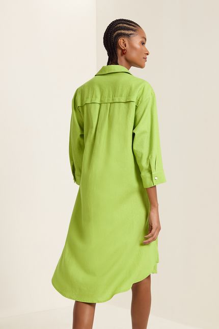 Vestido linho bordado barzinho verde jardim