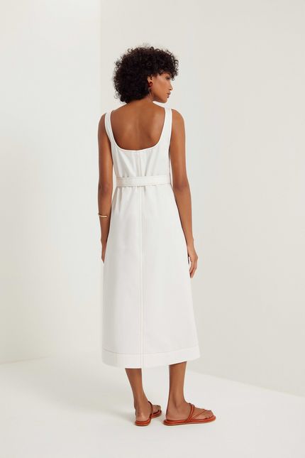Vestido cotton pespontos off white