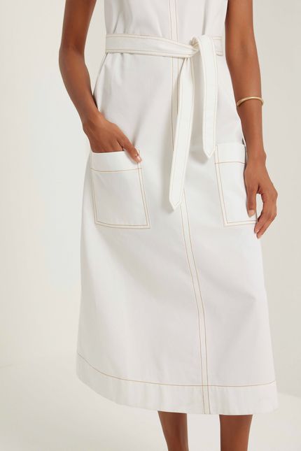 Vestido cotton pespontos off white