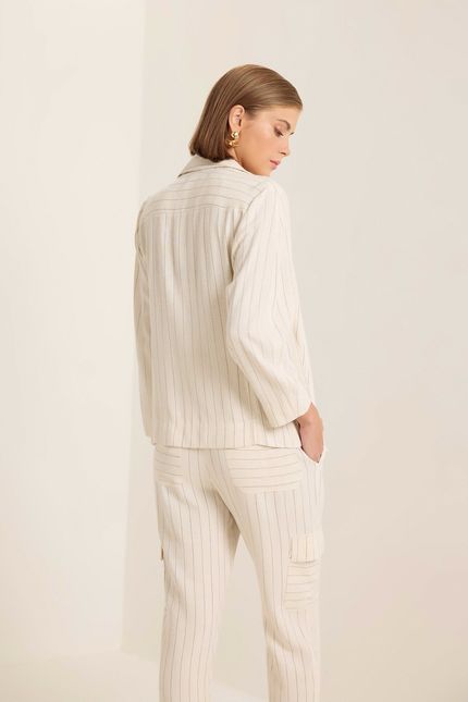 Blazer linho natural listra bege natural