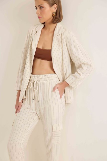Blazer linho natural listra bege natural