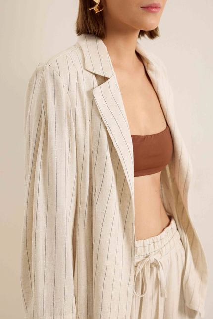 Blazer linho natural listra bege natural