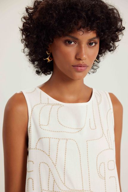 Blusa linho s/m bordado barzinho off white