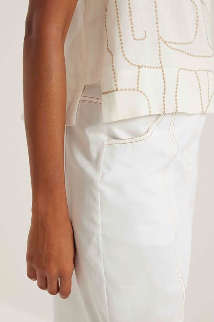 Blusa linho s/m bordado barzinho off white