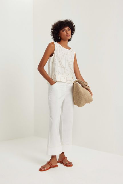 Blusa linho s/m bordado barzinho off white