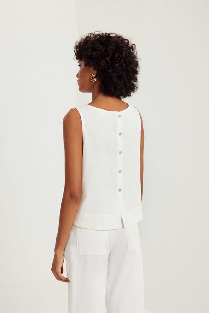 Blusa linho s/m bordado barzinho off white