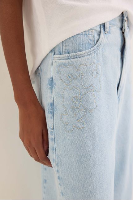 Calça jeans bordado jeans