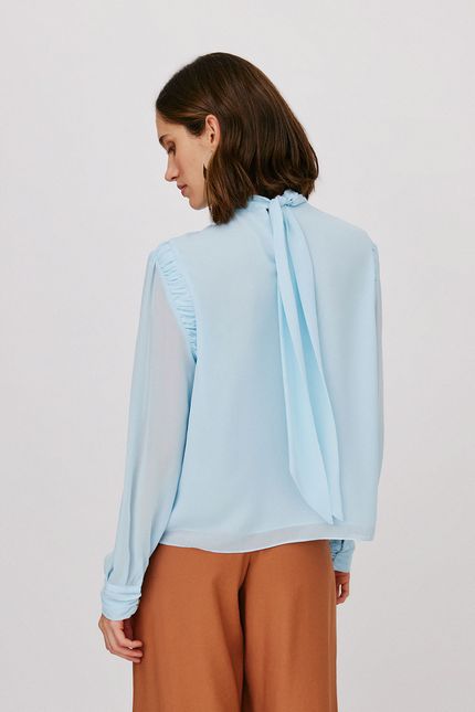 Blusa cava franzida azul aquamarine