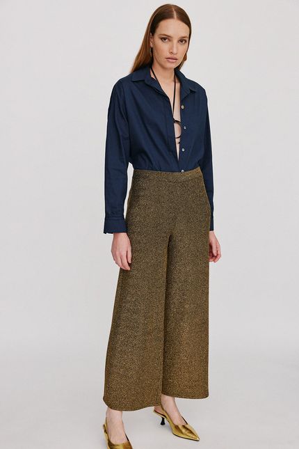 Calça lurex cropped dourado