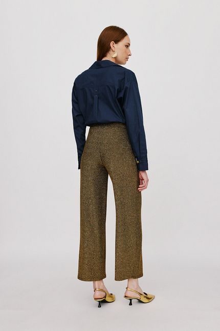 Calça lurex cropped dourado
