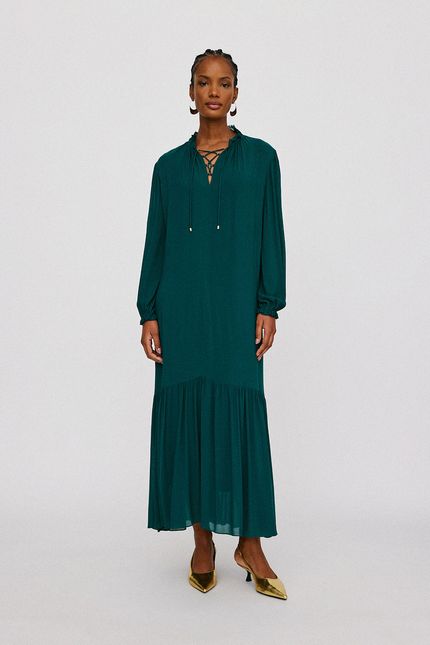 Vestido crepe leve bata verde amazonia